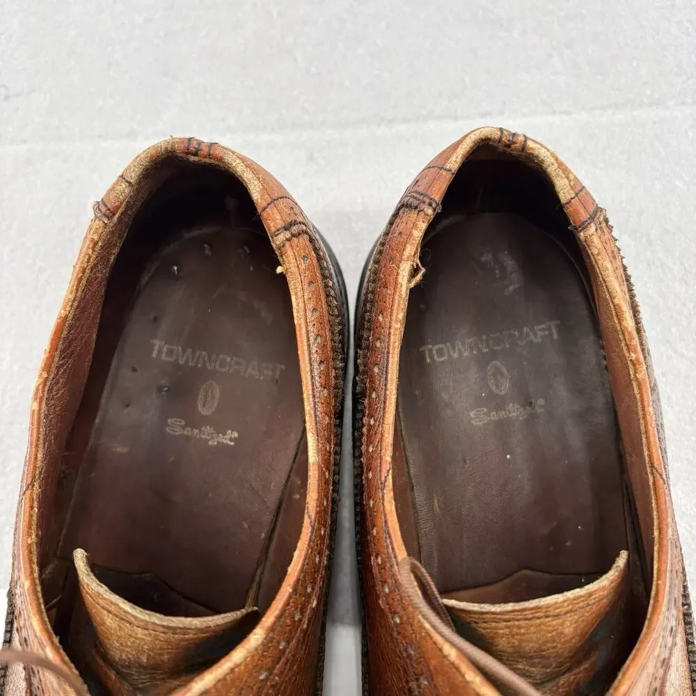 Vintage Towncraft Brown Leather Longwing Brogue Wingtip Shoes Mens 11 Derby